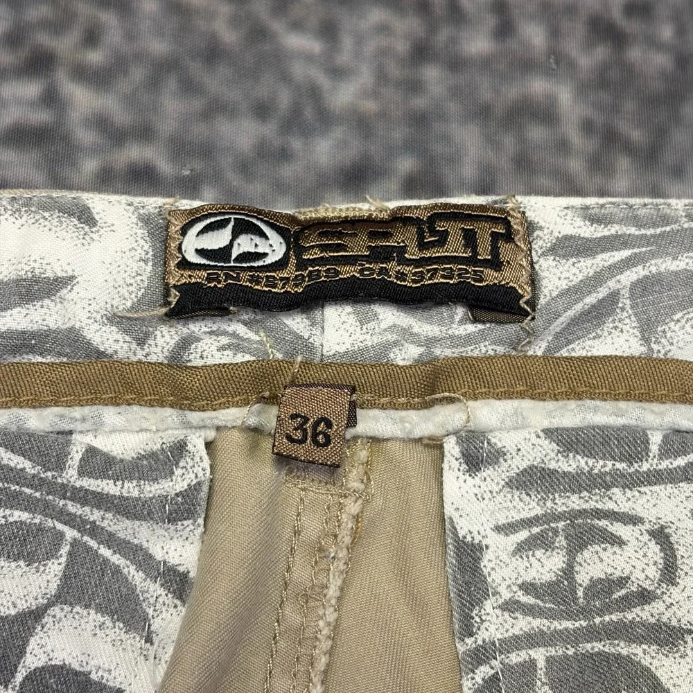 Vintage Y2K Split Shorts Flat Front Chino Mens 36 Tan Baggy Skater BMX Grunge